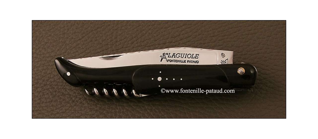 Laguiole Knife Picnic Guilloche Range Full handle Black horn tip