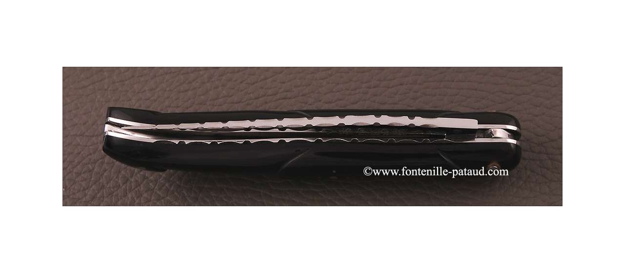 Couteau Laguiole Traditionnel 12 cm Guilloche avec Tire-Bouchon Pointe de corne noire