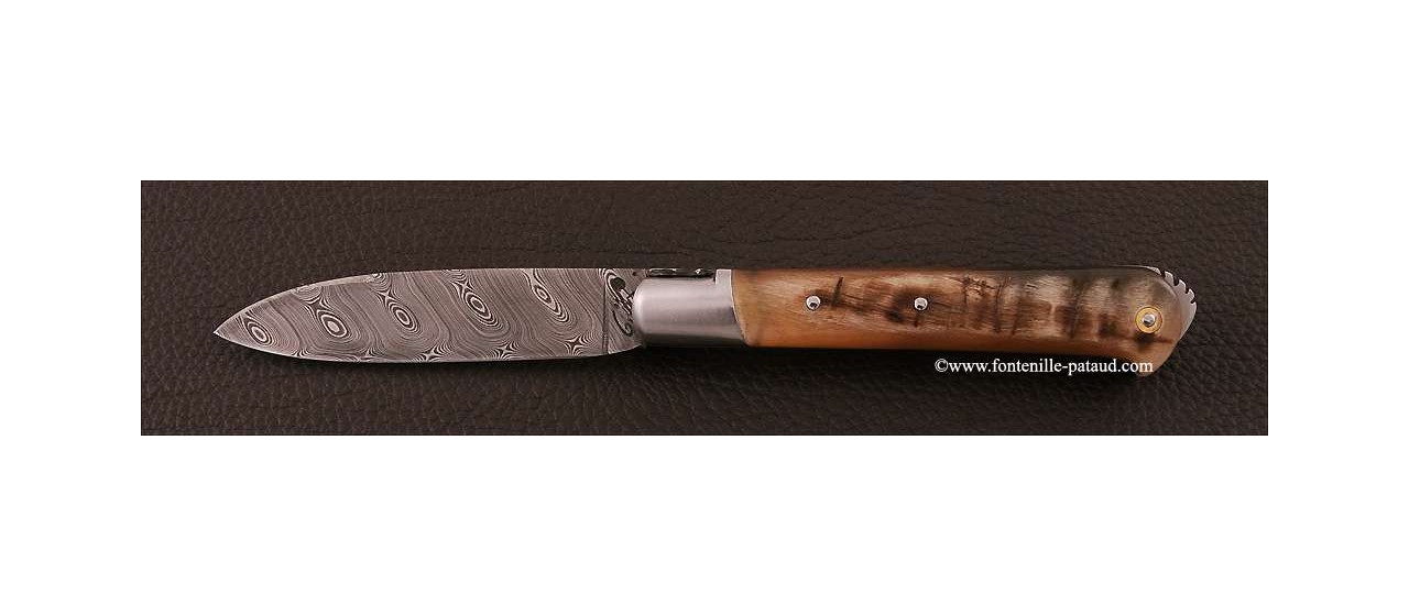 Le 5 Coqs knife damascus ram horn hand made in France