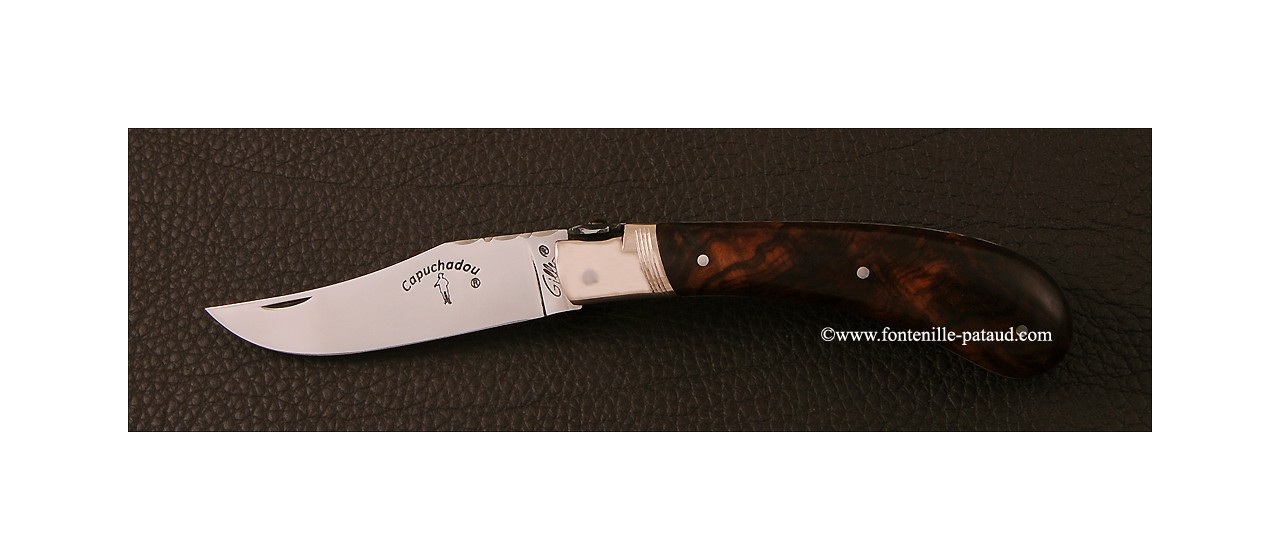 "Le Capuchadou-Guilloché" 10 cm hand made knife, Ironwood