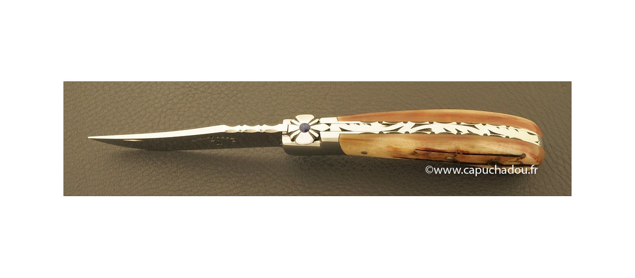 "Le Capuchadou-Guilloché" 10 cm hand made knife, Ram horn