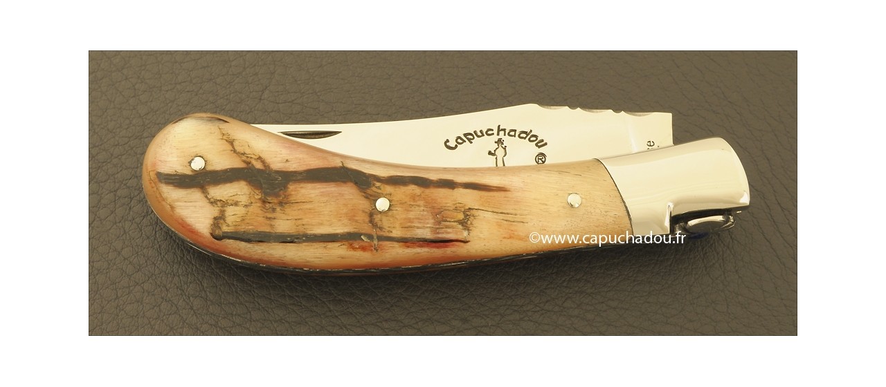 "Le Capuchadou-Guilloché" 10 cm hand made knife, Ram horn