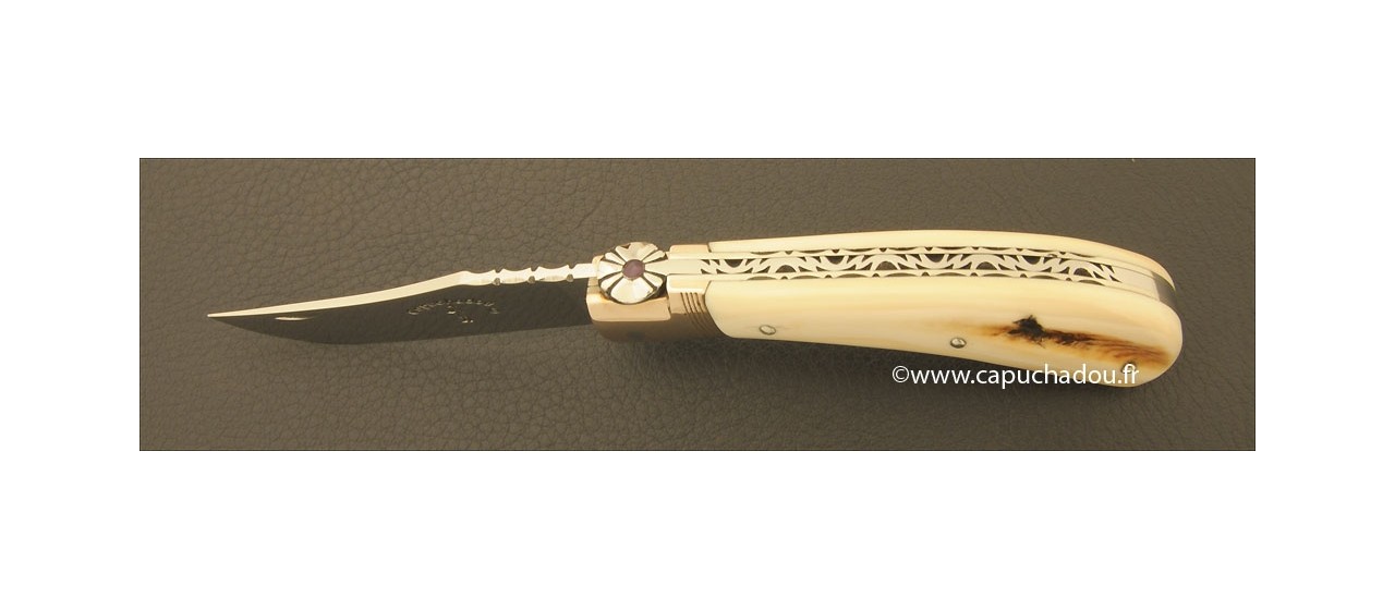 "Le Capuchadou-Guilloché" 10 cm hand made knife, warthog ivory