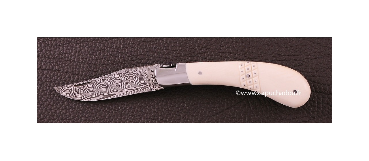 Le Capuchadou 10 cm Needles Hand made knife, Real Ivory & Damascus