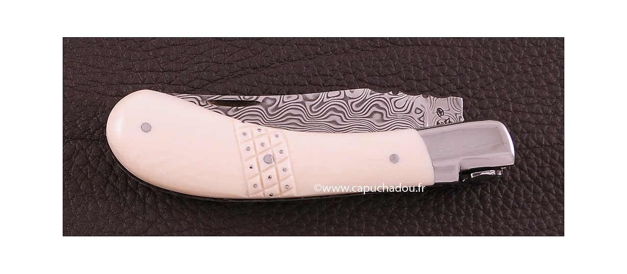 Le Capuchadou 10 cm Needles Hand made knife, Real Ivory & Damascus
