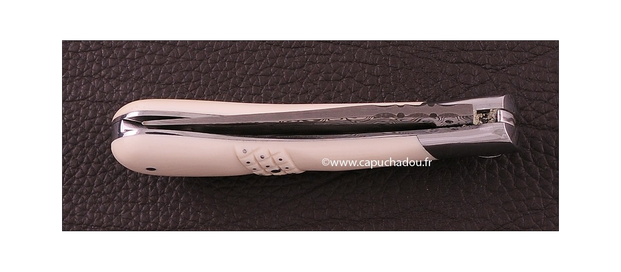 Le Capuchadou 10 cm Needles Hand made knife, Real Ivory & Damascus