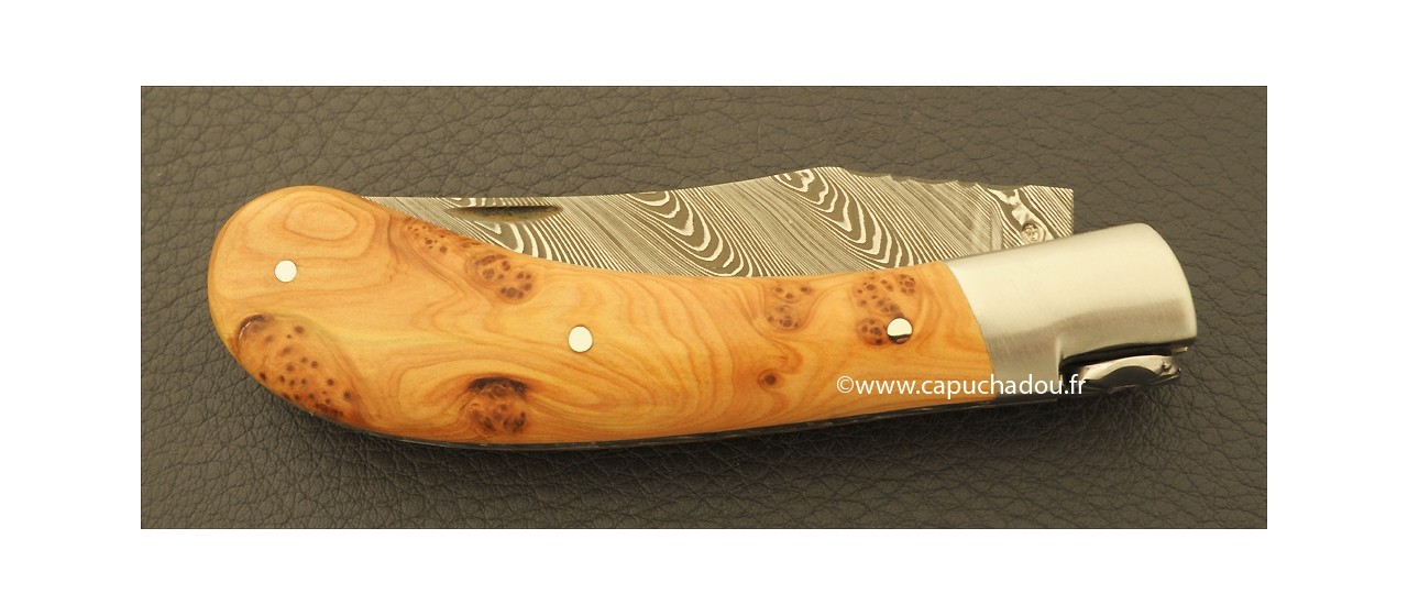 "Le Capuchadou-Guilloché" 10 cm hand made knife, juniper & Damascus