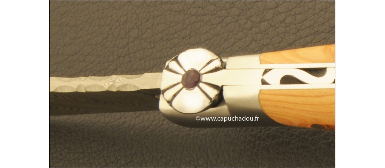 "Le Capuchadou-Guilloché" 10 cm hand made knife, juniper & Damascus