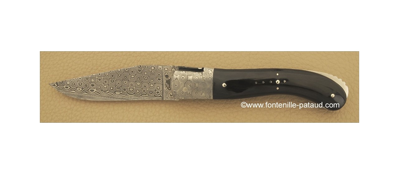 Laguiole Knife Sport Damascus Range Black buffalo horn tip