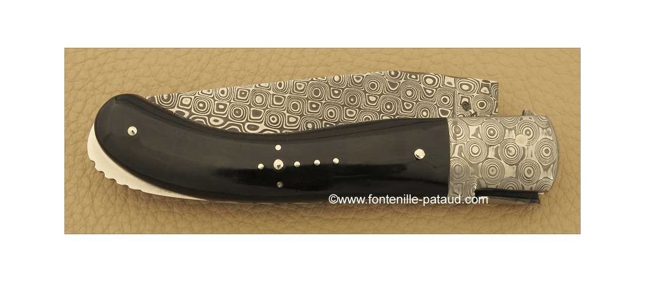 Laguiole Knife Sport Damascus Range Black buffalo horn tip