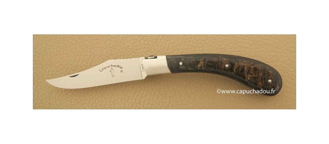 "Le Capuchadou-Guilloché" 12 cm hand made knife, buffalo bark