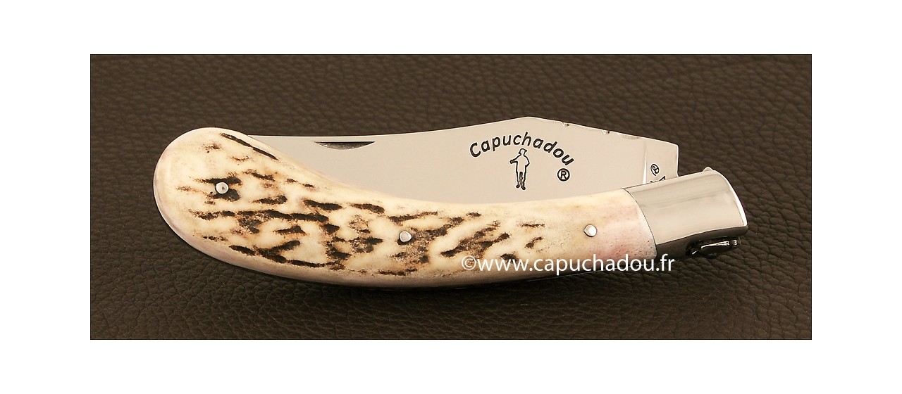 "Le Capuchadou-Guilloché" 12 cm hand made knife, Stag
