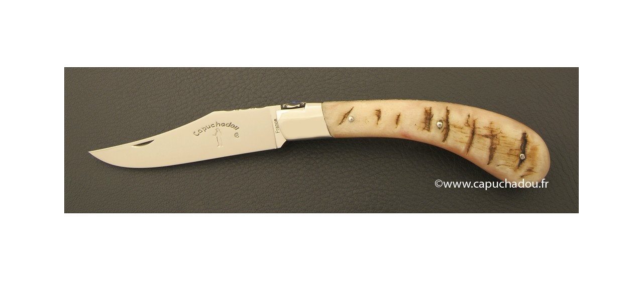 "Le Capuchadou-Guilloché" 12 cm hand made knife, ram's horn