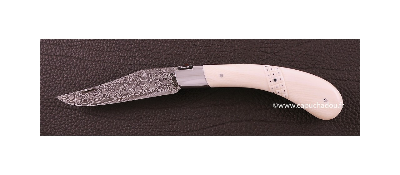 Le Capuchadou 12 cm Needles hand made knife, Real Ivory & Damascus