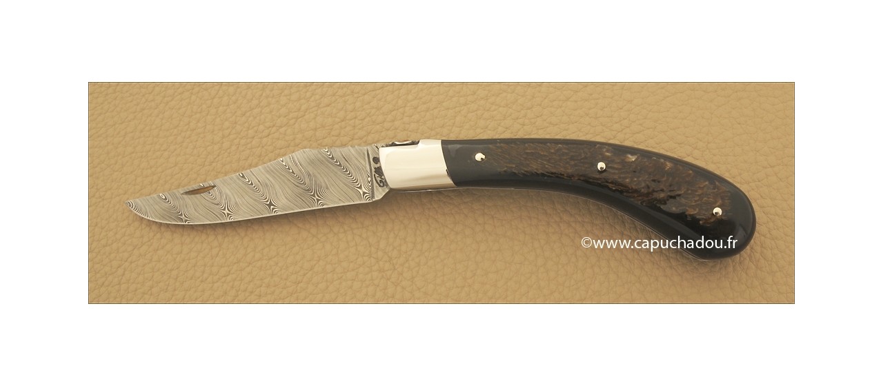 "Le Capuchadou" 12 cm hand made knife, buffalo bark & Damascus