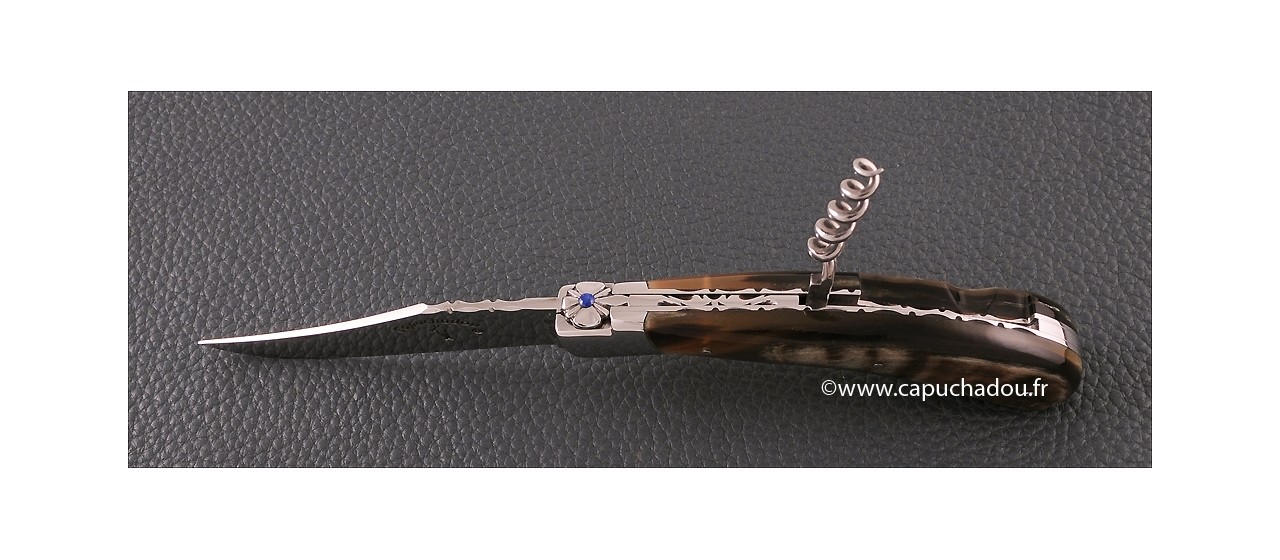 "Le Capuchadou Guilloché" 12 cm Corkscrew, Dark ram horn