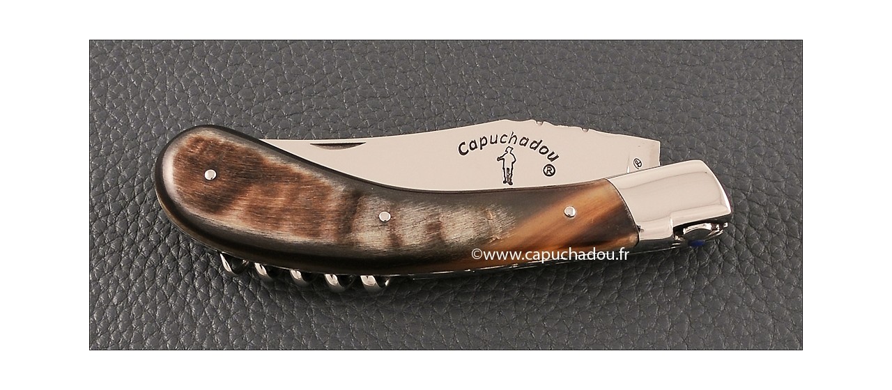 "Le Capuchadou Guilloché" 12 cm Corkscrew, Dark ram horn