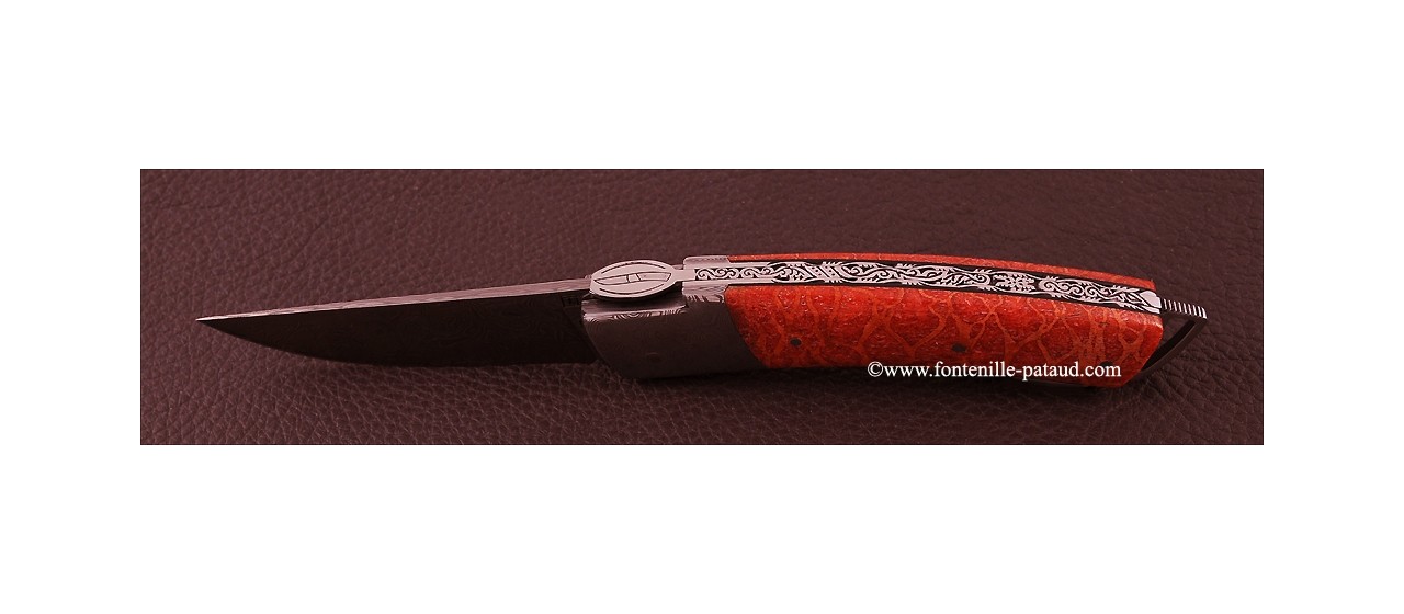 Couteau Le Thiers ® Gentleman Damas Corail rouge, guillochage fin