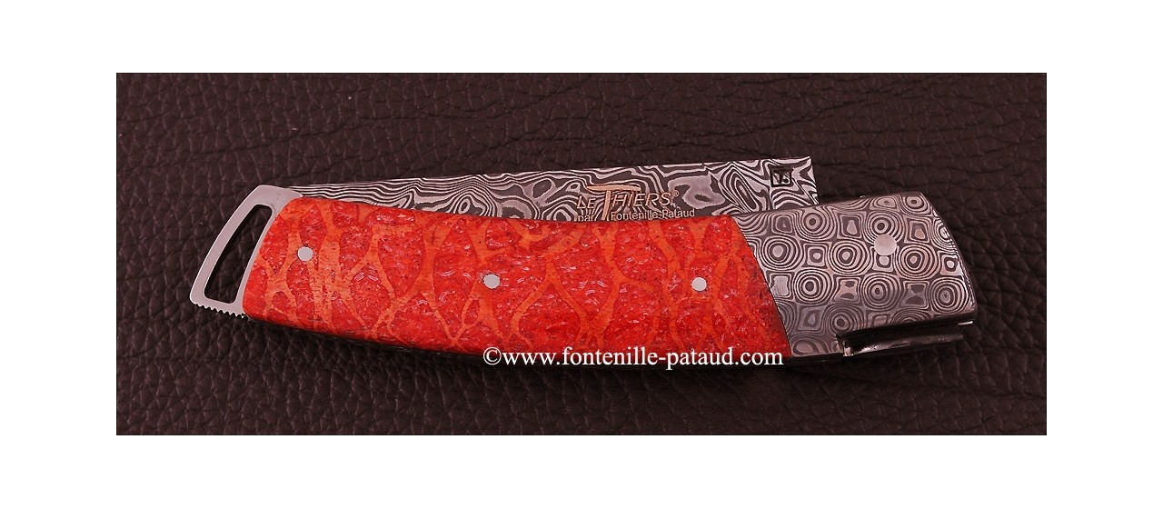 Couteau Le Thiers ® Gentleman Damas Corail rouge, guillochage fin