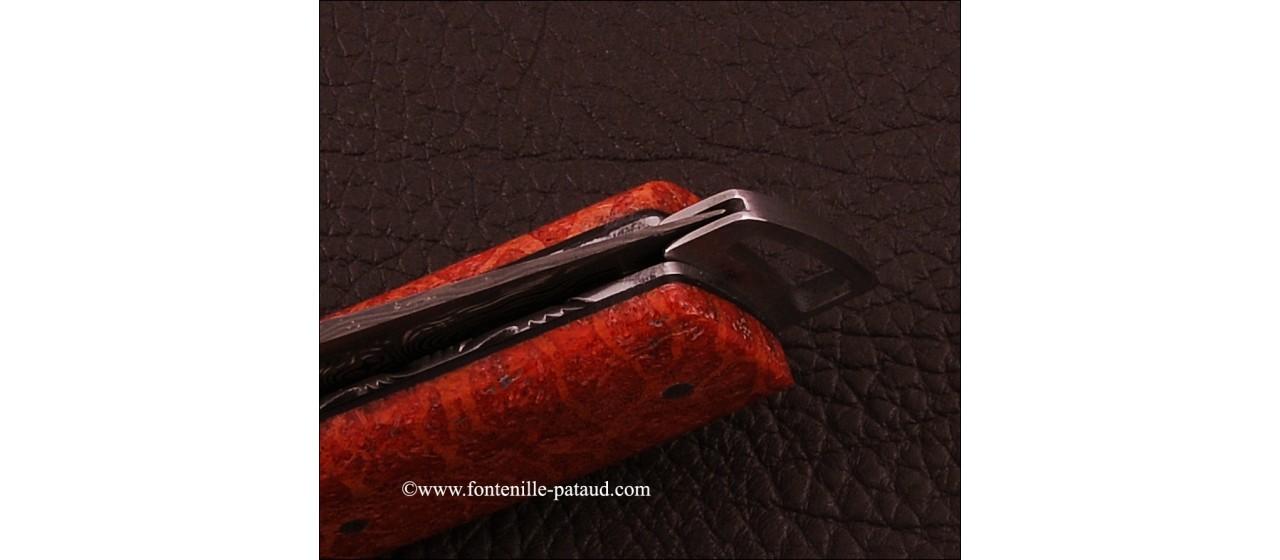 Couteau Le Thiers ® Gentleman Damas Corail rouge, guillochage fin