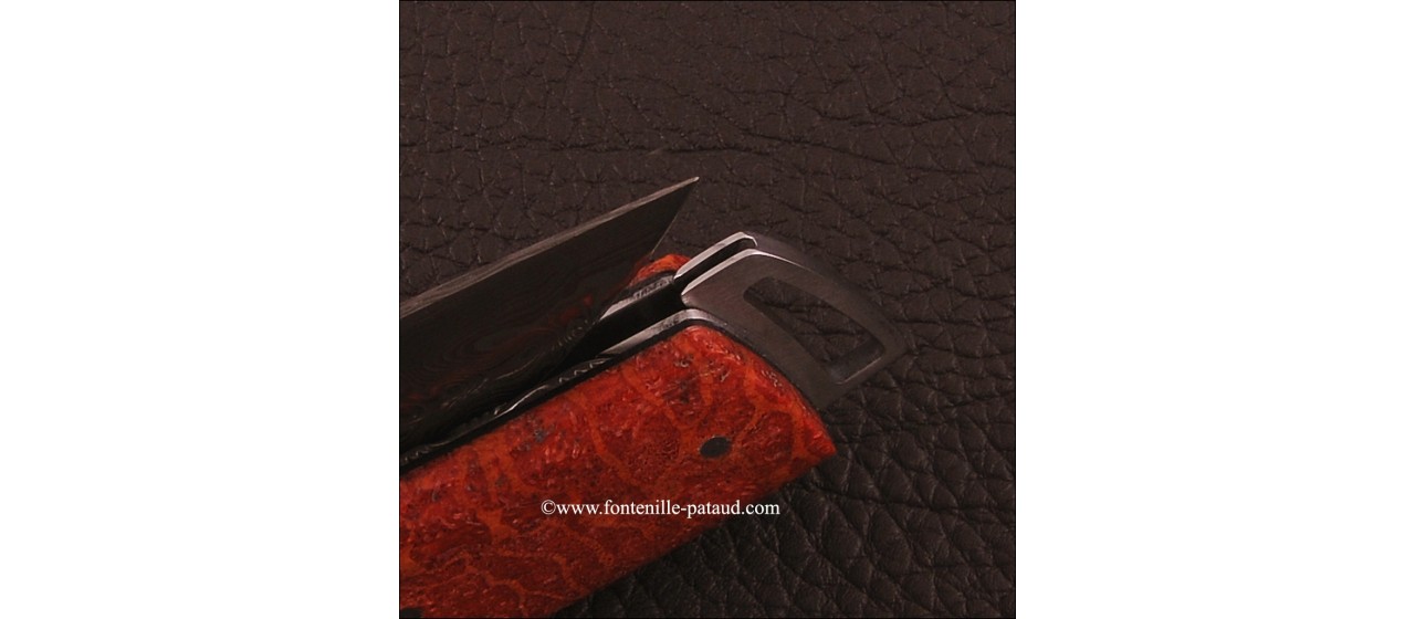 Couteau Le Thiers ® Gentleman Damas Corail rouge, guillochage fin