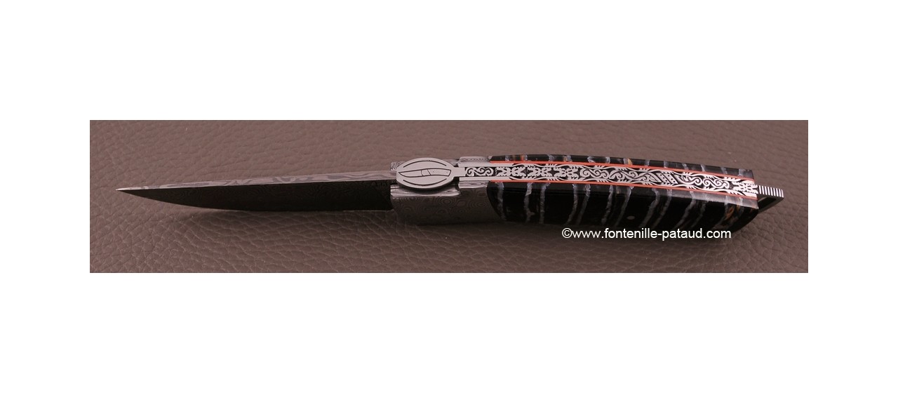 Le Thiers ® Gentleman knife Damascus Molar tooth of mammoth, delicate filework