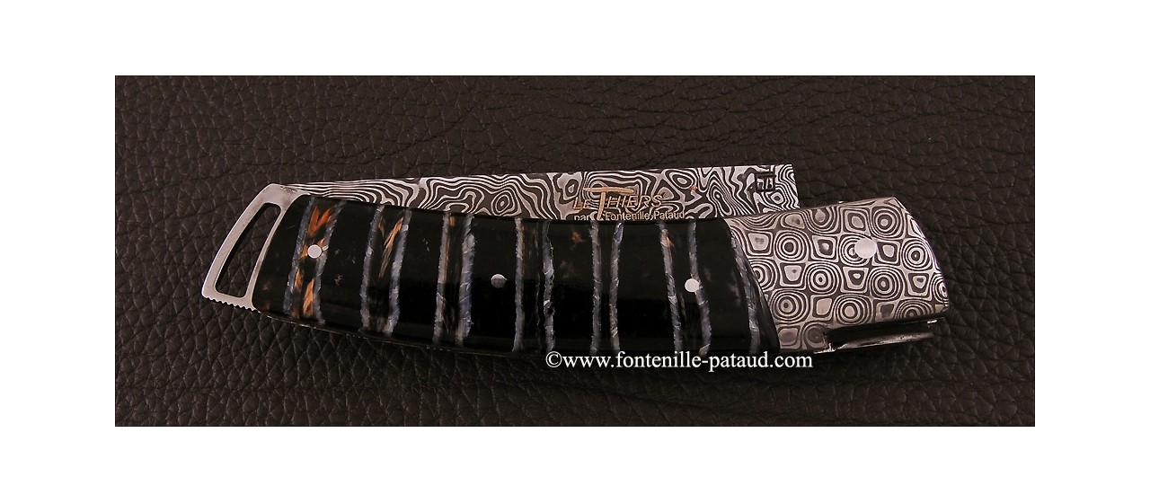 Le Thiers ® Gentleman knife Damascus Molar tooth of mammoth, delicate filework