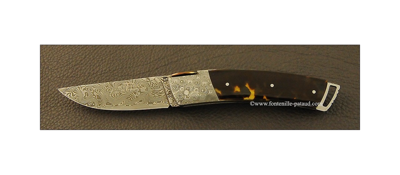 Le Thiers® Gentleman knife Damascus genuine tortoise, delicate filework