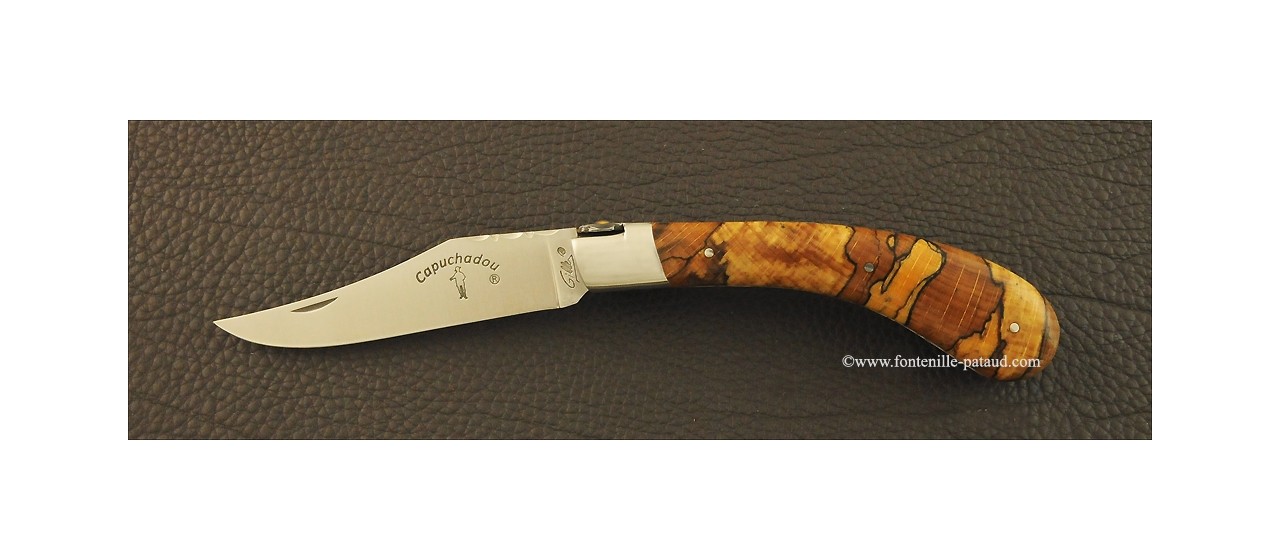 "Le Capuchadou-Guilloché" 12 cm hand made knife, Stabilized beech