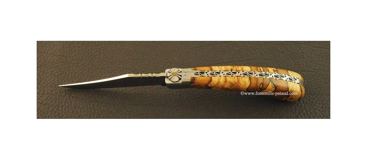 "Le Capuchadou-Guilloché" 12 cm hand made knife, Stabilized beech