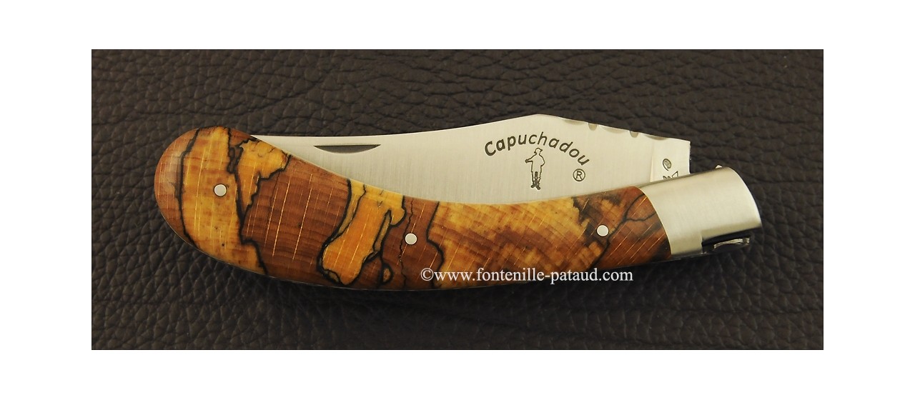 "Le Capuchadou-Guilloché" 12 cm hand made knife, Stabilized beech