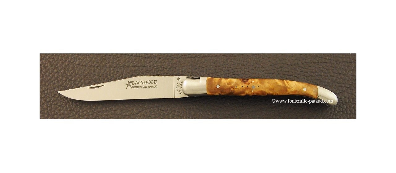 Laguiole Knife Traditional 11 cm Guilloche Range Stabilized poplar burl