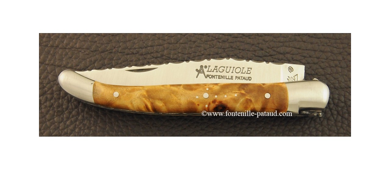 Couteau Laguiole Traditionnel 11 cm Guilloche Loupe de peuplier stabilisée
