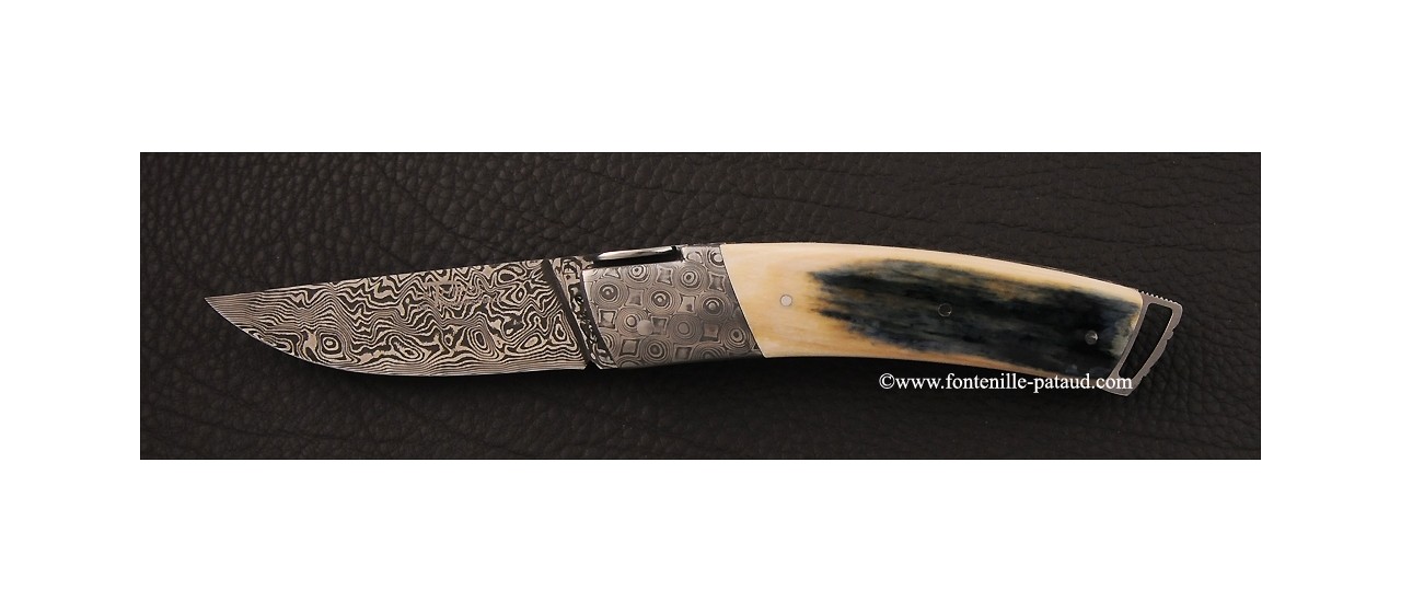 Le Thiers ® Gentleman knife Damascus Blue mammoth ivory, delicate filework