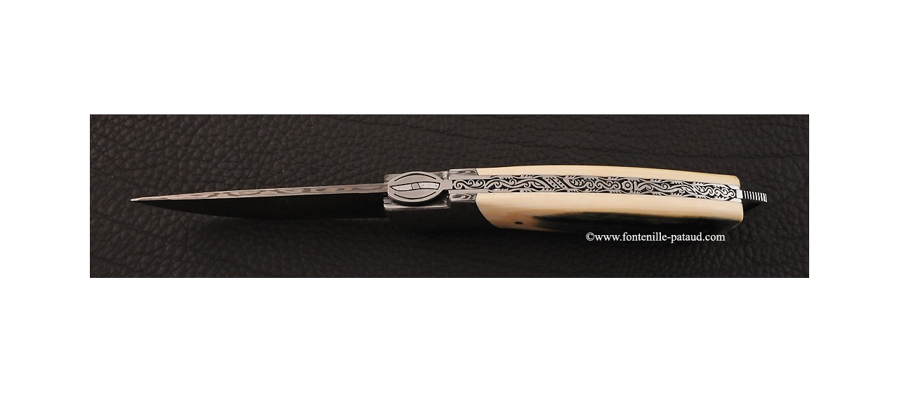 Le Thiers ® Gentleman knife Damascus Blue mammoth ivory, delicate filework