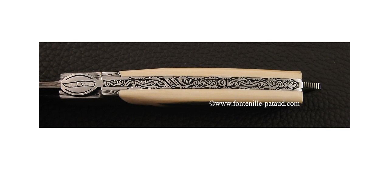 Le Thiers ® Gentleman knife Damascus Blue mammoth ivory, delicate filework