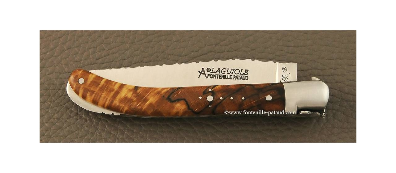 French laguiole knife guilloché le Pocket stabilized beech