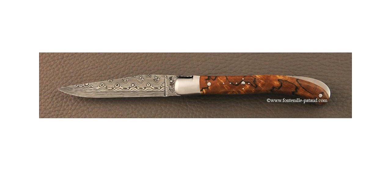 French laguiole knife le pocket damascus stabilized beech