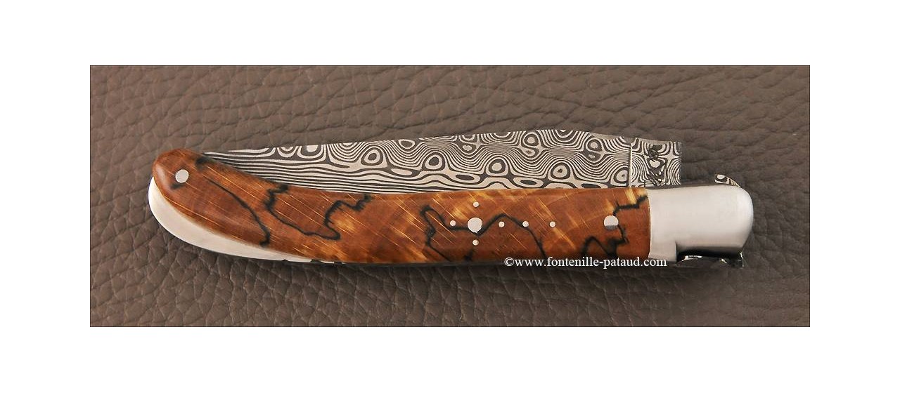 French laguiole knife le pocket damascus stabilized beech