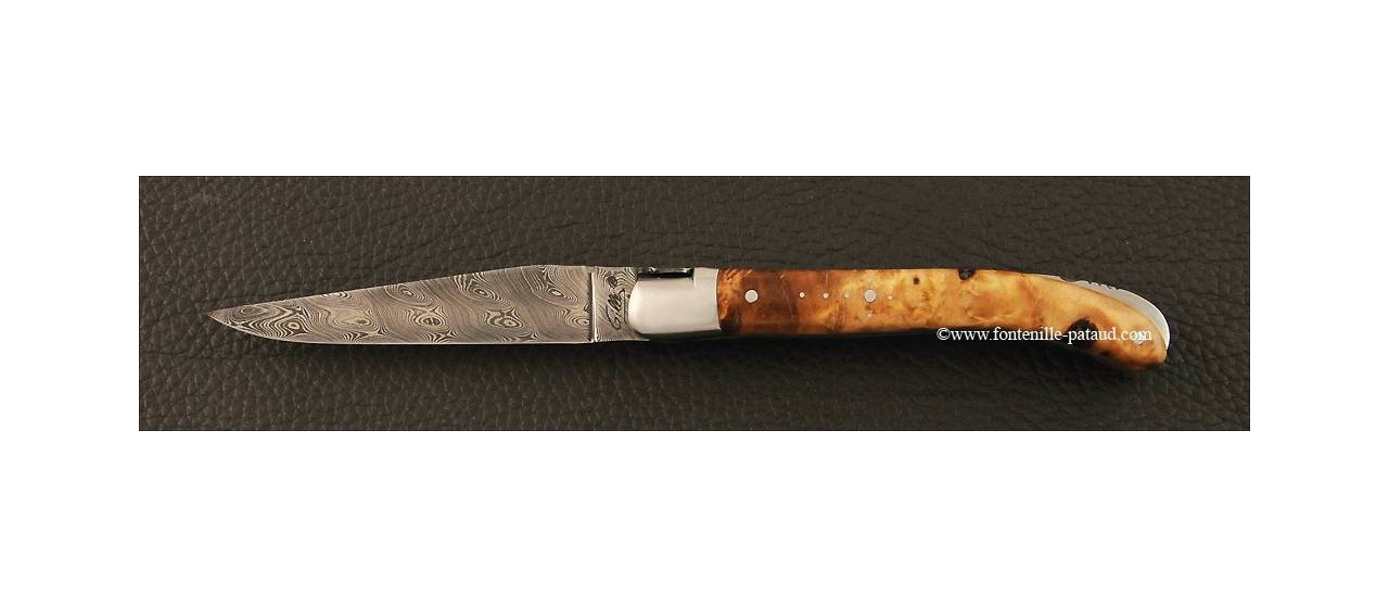 French laguiole knife le pocket damascus stabilized poplar burl