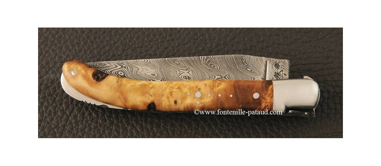 French laguiole knife le pocket damascus stabilized poplar burl