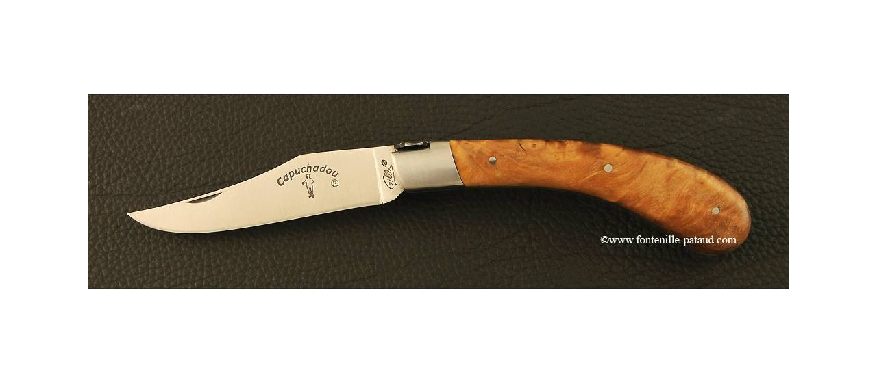 "Le Capuchadou" 12 cm hand made knife, Stabilized polar burl