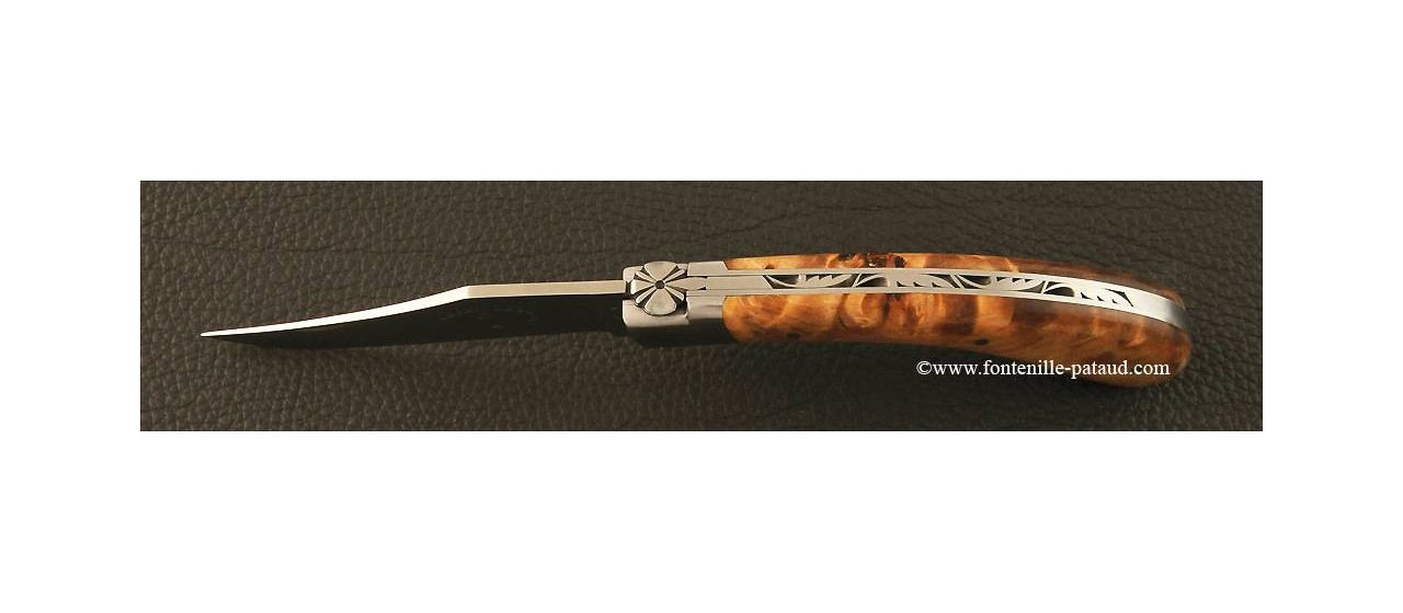 "Le Capuchadou" 12 cm hand made knife, Stabilized polar burl