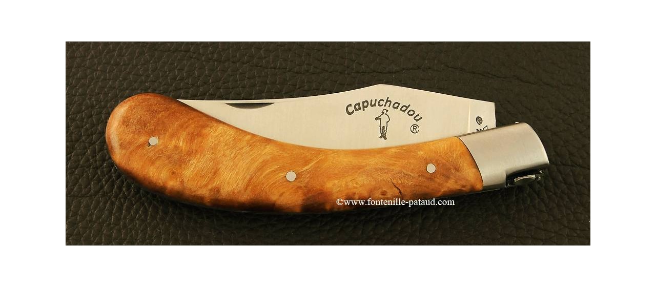 "Le Capuchadou" 12 cm hand made knife, Stabilized polar burl