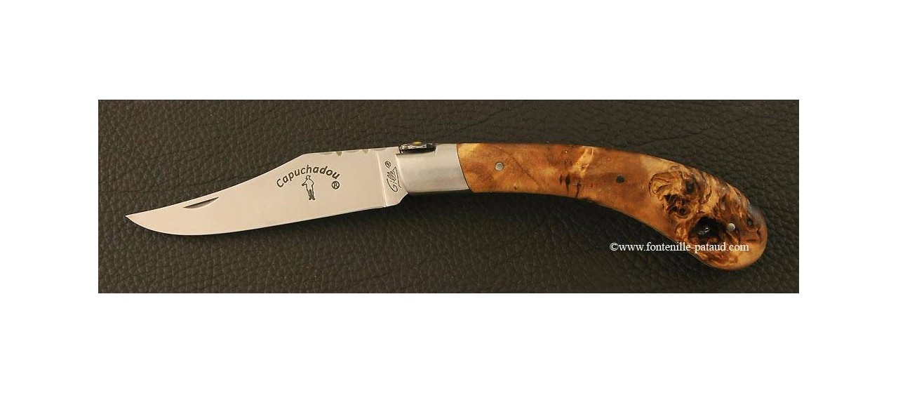 "Le Capuchadou-Guilloché" 12 cm hand made knife, Stabilized poplar burl