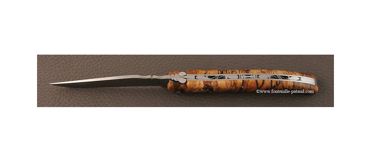 Couteau Laguiole Traditionnel 12 cm Classique Plein manche Hêtre stabilisé debout avec croix du berger et abeille typique