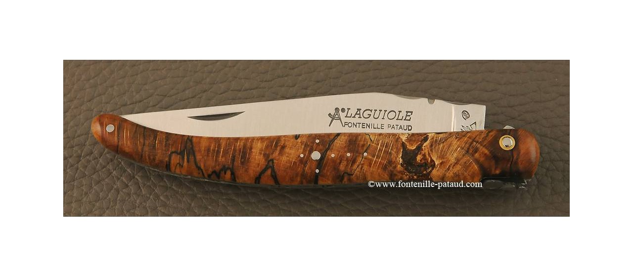 Couteau Laguiole Traditionnel 12 cm Classique Plein manche Hêtre stabilisé debout avec croix du berger et abeille typique