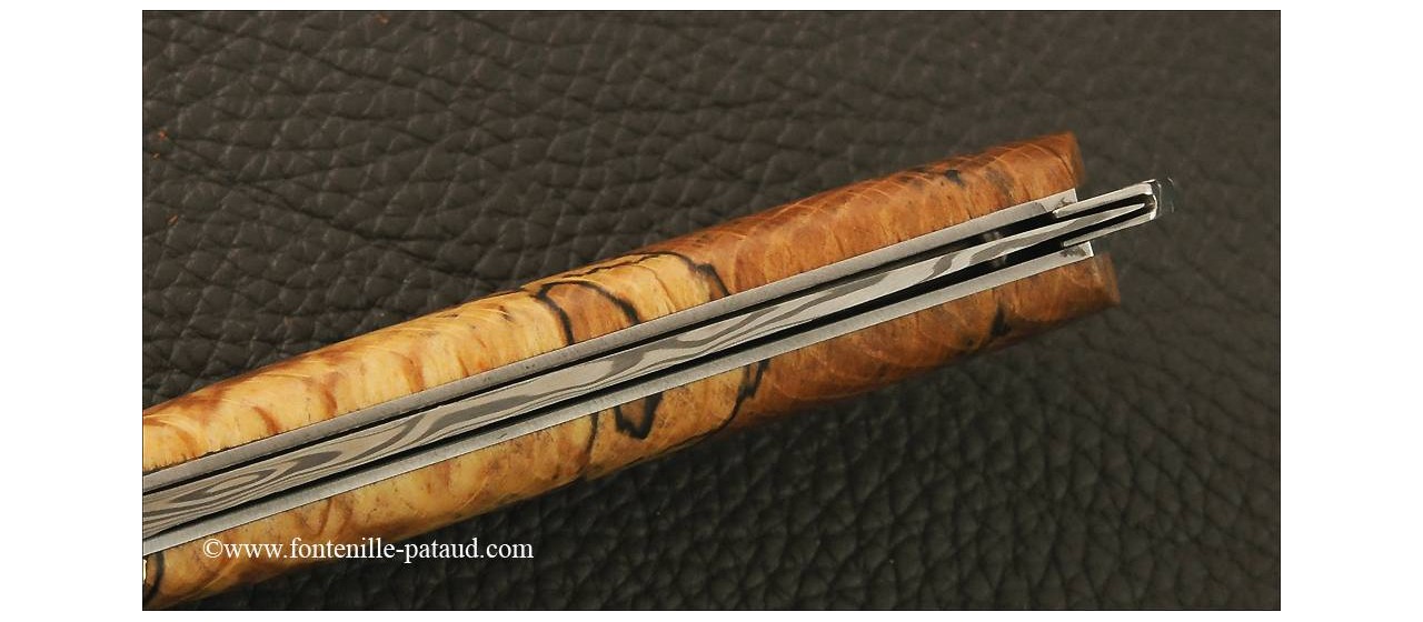 Couteau Le Thiers® Nature Damas Hêtre stabilisé debout