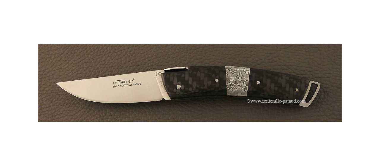 Le Thiers® Gentleman knife carbon fiber & damascus central bolster