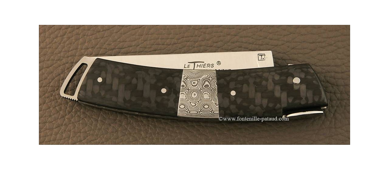 Le Thiers® Gentleman knife carbon fiber & damascus central bolster